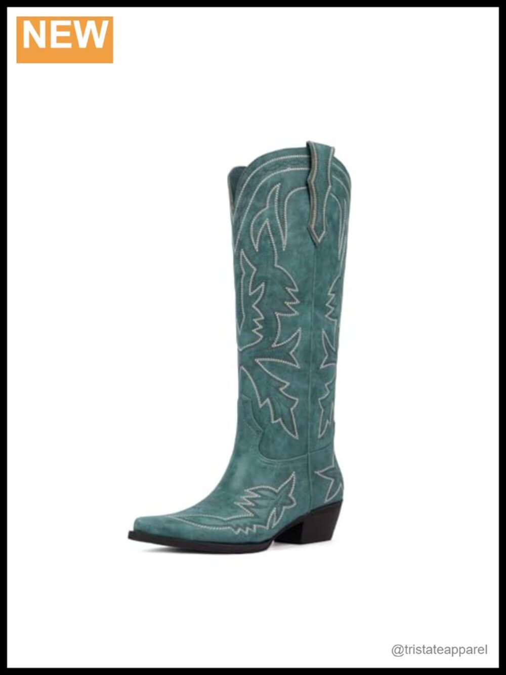 Knee High Cowboy Boots for Women Embroidered PU Leather Wide Calf Block Heel